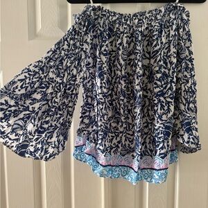 Lilly Pulitzer off shoulder Navy and White Floral Top